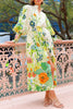 Summer Party Floral Print Balloon Sleeve Pocketed Belt Shirt Midi Dress
