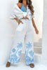 Coconut Palm Linen Blend Unique Print Oversized Shirt and Elastic Waist Pocket Loose Pants Set
