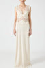 Wonderful Fusion Satin Lace Trim See-through Waist V-neck Drape Maxi Dress