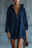 Solid Color Loose Hooded Zip-up Casual Long-sleeved Tassel Hem Mini Dress