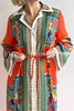 Linen Blend Unique Print Tie-waist Casual Maxi Dress