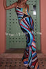 Colorful Elegant Satin Abstract Unique Print Back Lace-up Slip Maxi Dress