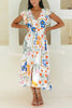 Boho Floral Print Buttoned V-neck Midi Dress