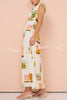 Art Summer Linen Blend Unique Print Drawstring Shoulder Loose Maxi Dress