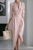 Solid Color Lapel Long Sleeve Slim Irregular Midi Dress