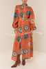 Linen Blend Unique Print Belted Single-breasted Casual Maxi Dress