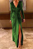 Solid Color Velvet V-neck Long Sleeve Elegant Slit Maxi Dress