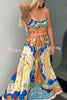 Unique Printed Lace-up Suspender Pockets Casual Resort Style Midi Dress