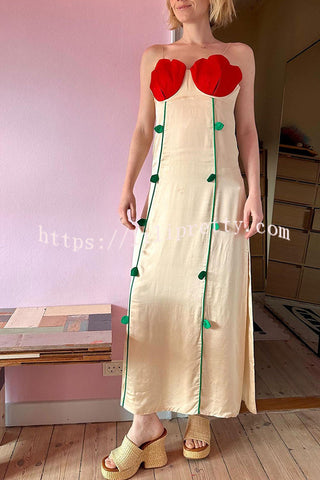 Romantic Tropical Vibe Rose Shaped Bodice Sleeveless Slit Maxi Dress