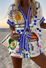 Geometric Print Loose Button Elastic Waist Shorts Set