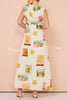 Art Summer Linen Blend Unique Print Drawstring Shoulder Loose Maxi Dress