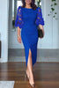 Solid Color Polka Dot Lantern Sleeve Slim High Waist Midi Dress