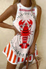 Watercolor Lobster Print Sleeveless Resort Mini Dress