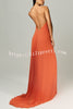 Coralie Pleated Metal Ring Halter Backless Loose Maxi Dress