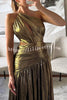 Shine Bright Metallic Fabric One Shoulder Cutout Back Lace-up Slit Maxi Dress