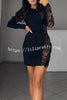 Cocktails First Floral Sequin Bead Patchwork Long Sleeve Mini Dress