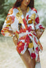 Marielle Linen Blend Floral Print Dolman Sleeve Wrap Loose Mini Dress