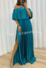 Shelley Pleated Off Shoulder Elastic Waist Slit Maxi Dress