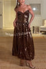 Enchanted Night Sequin Low-cut Corset Balloon Hem Slip Midi Dress