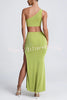 Kimora One Shoulder Cutout Detail Asymmetric Slit Stretch Maxi Dress
