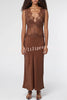 Wonderful Fusion Satin Lace Trim Poka Dot V-neck Drape Maxi Dress