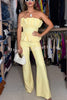 Every Occasion Crepe Panel Ruffles Strapless Top and High Rise Pocketed Flare Pants Set