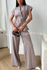 Modern City Double Breasted Belted Wide Short Sleeve Suit and Elastic Waist Loose Pants Set