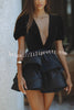 Black Swan Velvet Paneled Satin Puff Sleeve Tiered Mini Dress
