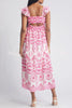 Darling & Dainty Embroidery Style Unique Print Smocked Midi Dress