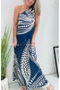 Gia Satin Unique Polka Dot Print One Shoulder Pocketed Maxi Dress