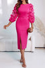 Solid Color Polka Dot Lantern Sleeve Slim High Waist Midi Dress