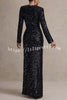 My Dreams Sparkle Sequin Square Neck Long Sleeves Slit Maxi Dress
