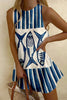 Striped Sardines Print Sleeveless Resort Mini Dress