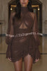 Sexy See-through Tulle High-neck Waist Pleated Ruffle Mini Dress