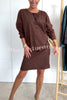 Solid Color Sparkly Round Neck Long Sleeve Casual Mini Dress
