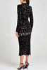 Diane Velvet Embroidered Floral Lace Long Sleeve Belt Scallop Edge Midi Dress