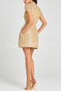 Gold Standard Tweed Fabric Pearl Button Short Sleeve Pocketed Mini Dress