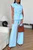 Modern City Double Breasted Belted Wide Short Sleeve Suit and Elastic Waist Loose Pants Set