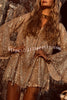 Flowing Shimmer Sequin Tassel Fabric Bell Sleeve Back Tie-up Loose Mini Dress
