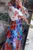 Jaylah Linen Blend Unique Print Contrast Color Puff Sleeve Maxi Dress