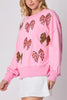 Christmas Bow Sequin Loose Casual Long Sleeve Sweatshirt