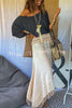 Beach Chic Linen Blend Ethnic Print Patchwork Tassel Elastic Waist A-line Skirt