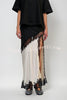 Party Focus Contrast Color Satin Lace Trim Elastic Waist Front Slit Maxi Skirt