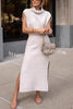 Solid Color Sleeveless Knitted Elegant Waist Midi Dress