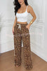 Sporty Fashion Leopard Stripe Print Elastic Waist Pocketed Wide Leg Pants