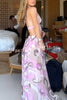 Tauni Unique Print Hollow Waist Backless Elastic Strap Halter Maxi Dress
