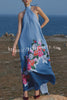 Blooming Flowers Satin Printed A-line Halter Tie-up Maxi Dress