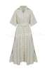 Asher Linen Blend Wide Sleeve Button Pocketed Shirt Loose Midi Dress