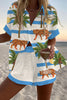 Tiger and Coconut Tree Print Loose Button Elastic Waist Shorts Set