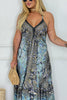 Bohemian Style Unique Print V-neck Suspender Holiday Maxi Dress